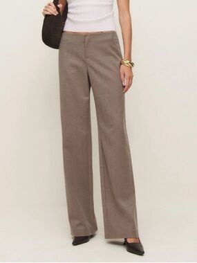 NWT Reformation Vida Low-Rise Pants Cremini Stripe 10
